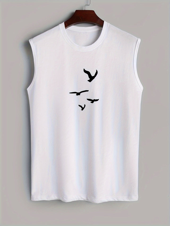 Sleeveless shirt with bird print cotton summer look - Noah (1+1 FREE)-White-M-Nora Luxe