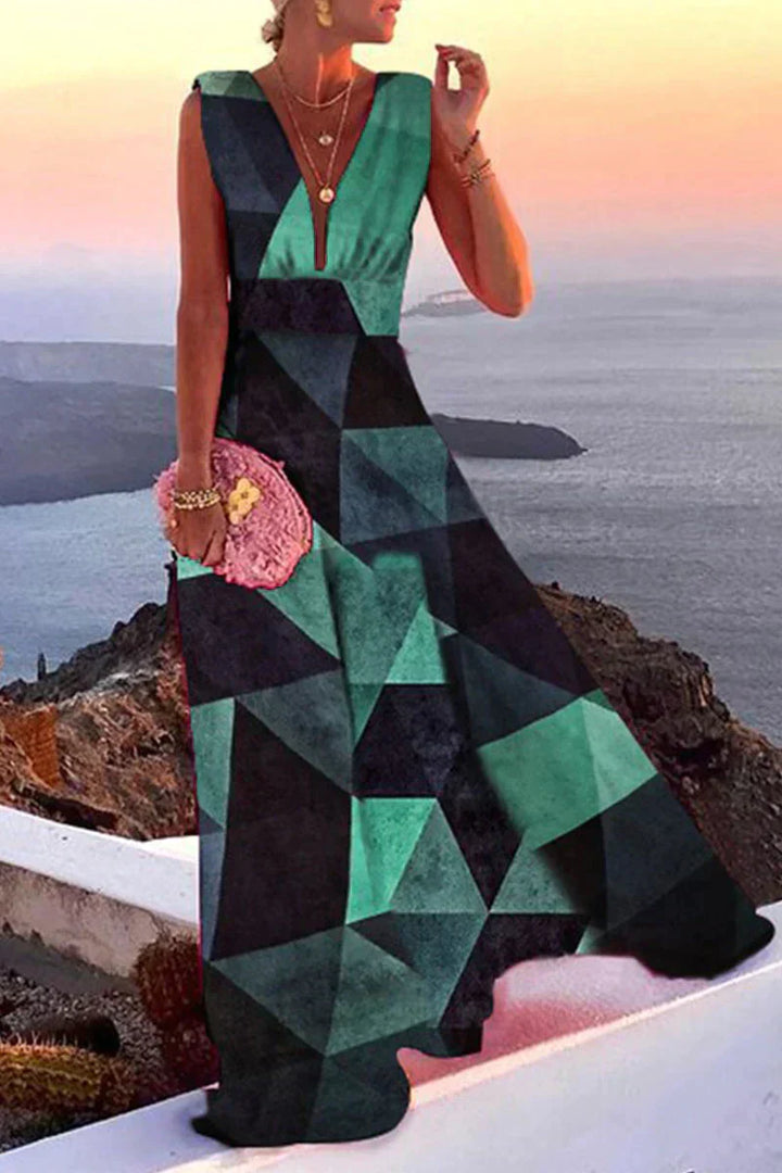 Sleeveless summer dress with print | Airy & Figure-flattering - Layla-Green/Black-S-Nora Luxe