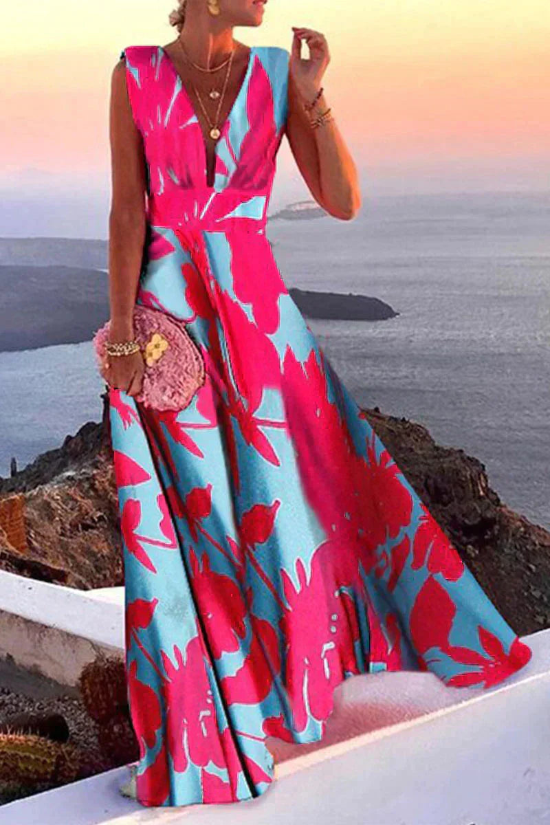 Sleeveless summer dress with print | Airy & Figure-flattering - Layla-Pink/Blue-S-Nora Luxe