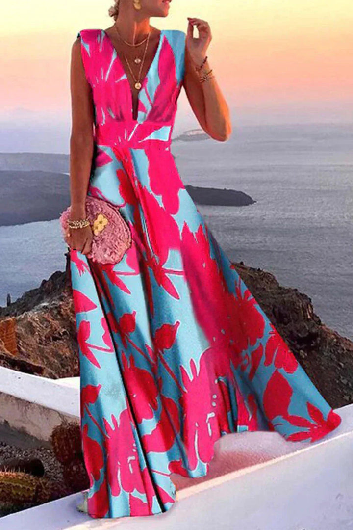 Sleeveless summer dress with print | Airy & Figure-flattering - Layla-Pink/Blue-S-Nora Luxe