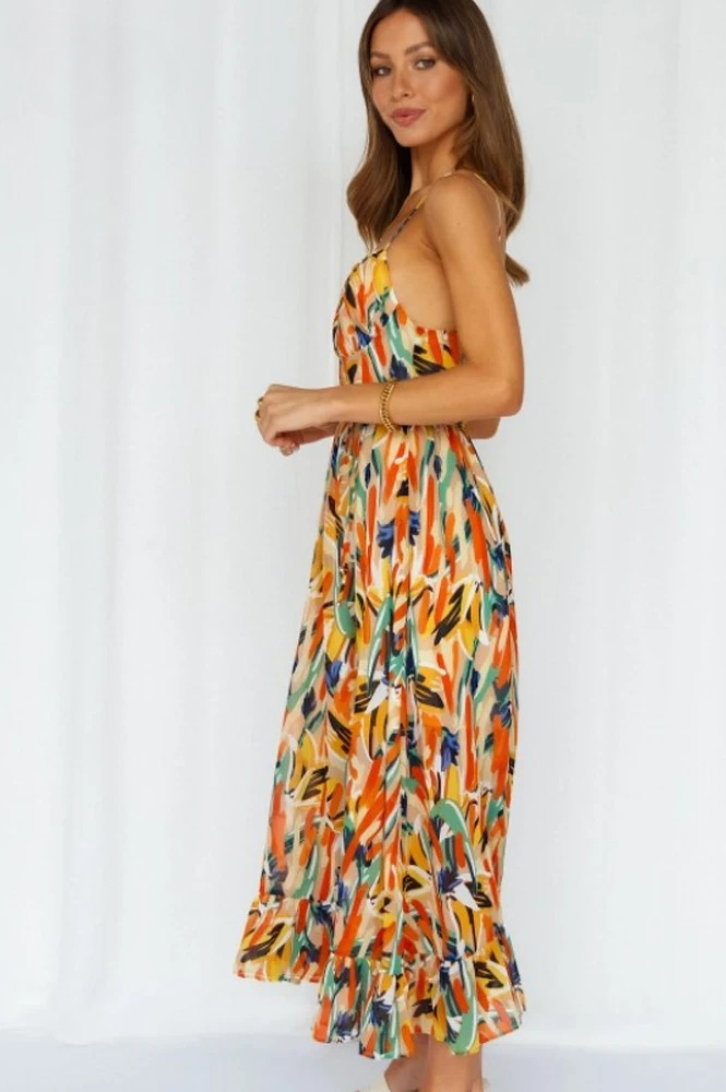 Sleeveless Summer Dress with Print – Isla-Orange-S-State of Style
