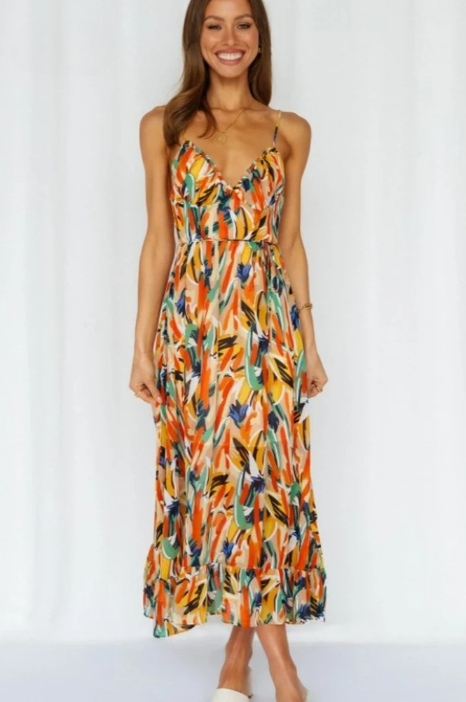 Sleeveless Summer Dress with Print – Isla-Orange-S-State of Style