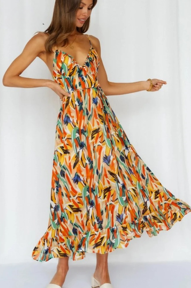 Sleeveless Summer Dress with Print – Isla-Orange-S-State of Style