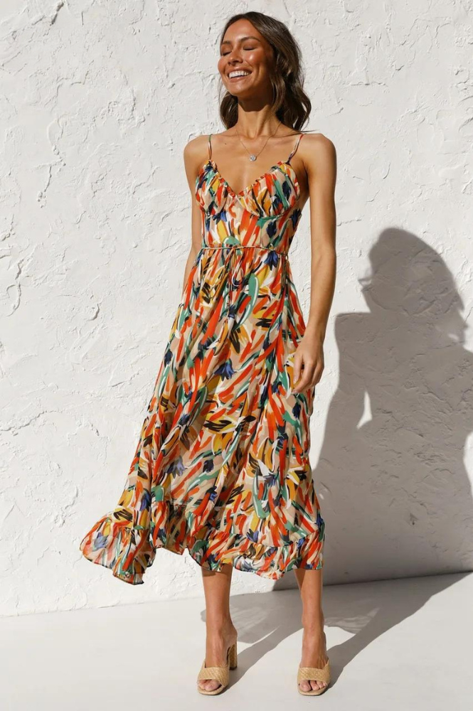 Sleeveless Summer Dress with Print – Isla-Orange-S-State of Style