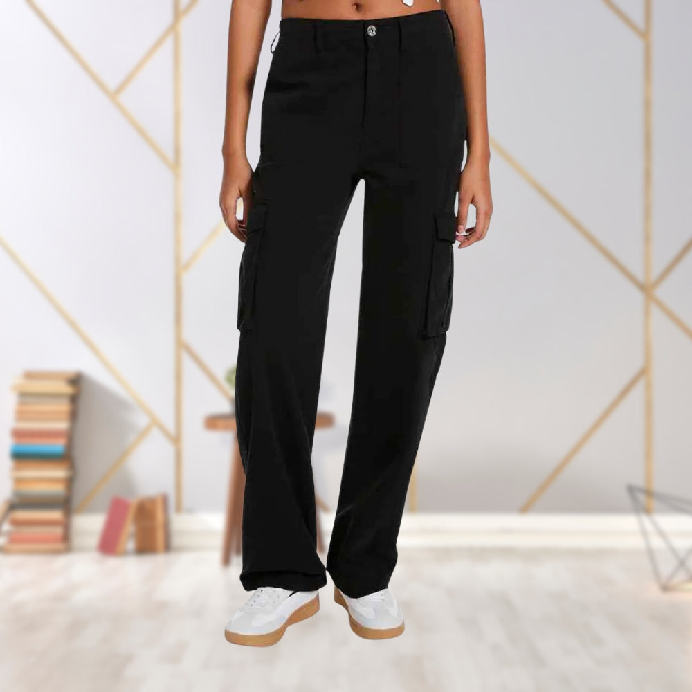 Slim-Fit Ladies Cargo Trousers - Maya-Black-S-Nora Luxe