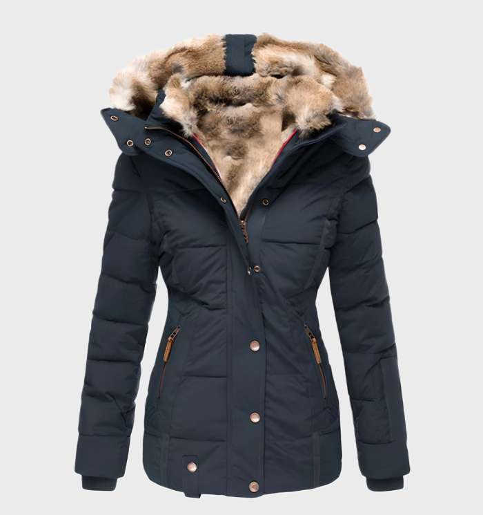 Slim Fit Ladies Winter Jacket with Hood - Aurora-Blue-S-Nora Luxe