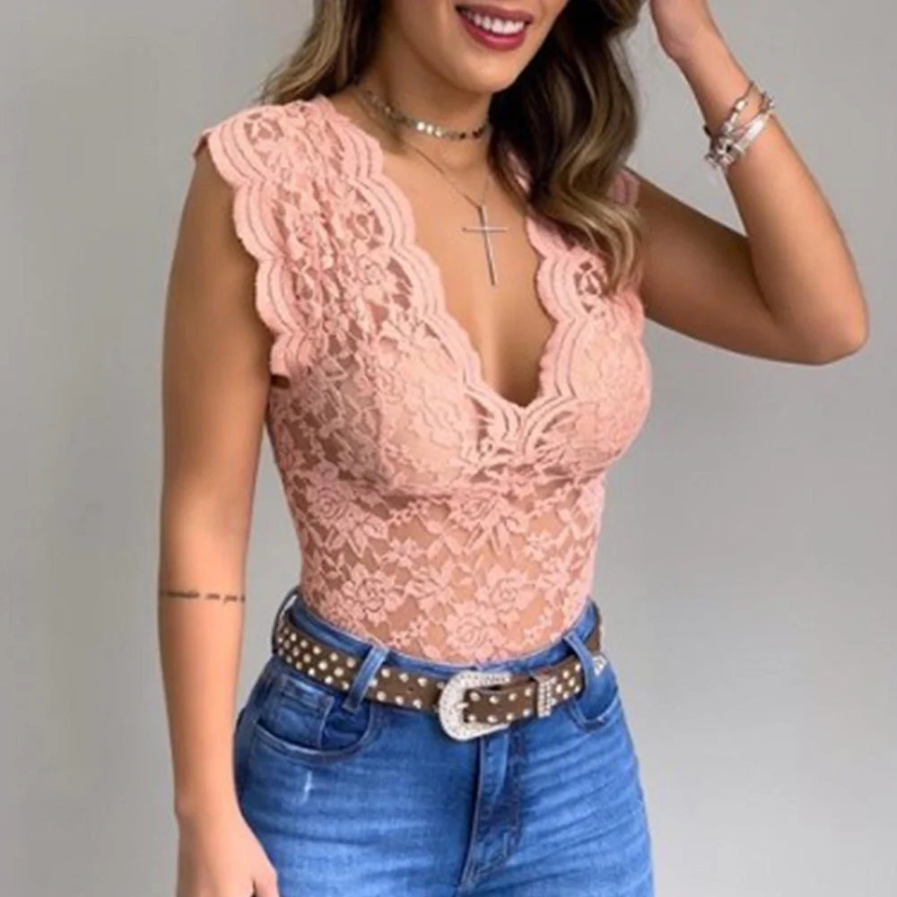 Slim Fit Sleeveless Lace Top - Elise-Pink-S-Nora Luxe