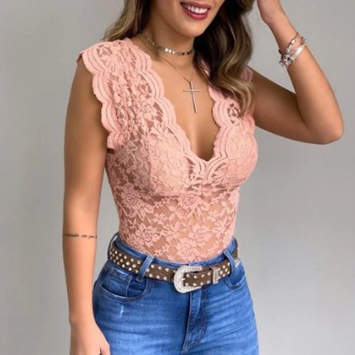 Slim Fit Sleeveless Lace Top - Elise-Pink-S-Nora Luxe
