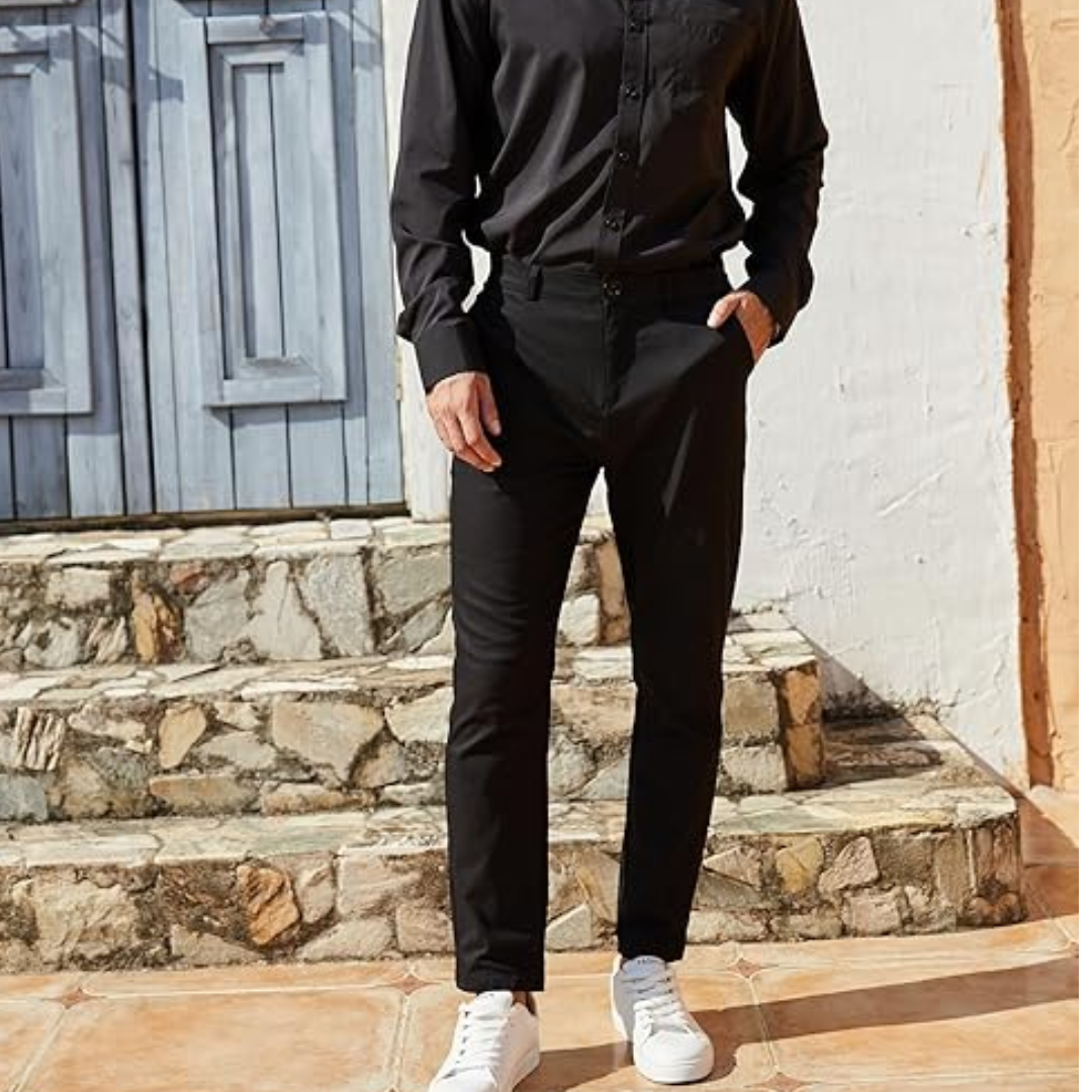 Slim Fit Stretch Men's Trousers - Boaz-Black-S-Nora Luxe