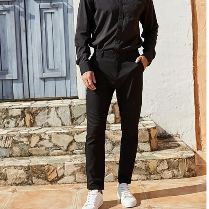 Slim Fit Stretch Men's Trousers - Boaz-Black-S-Nora Luxe