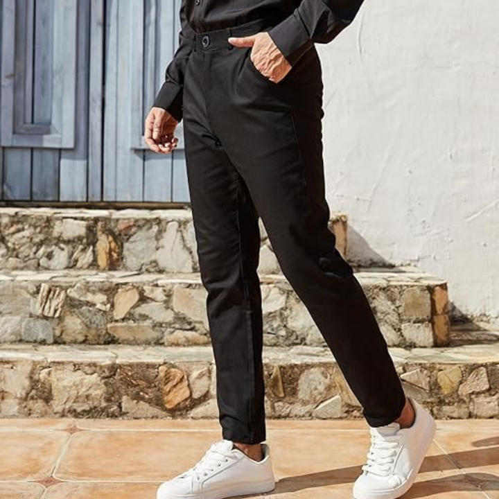 Slim Fit Stretch Men's Trousers - Boaz-Black-S-Nora Luxe