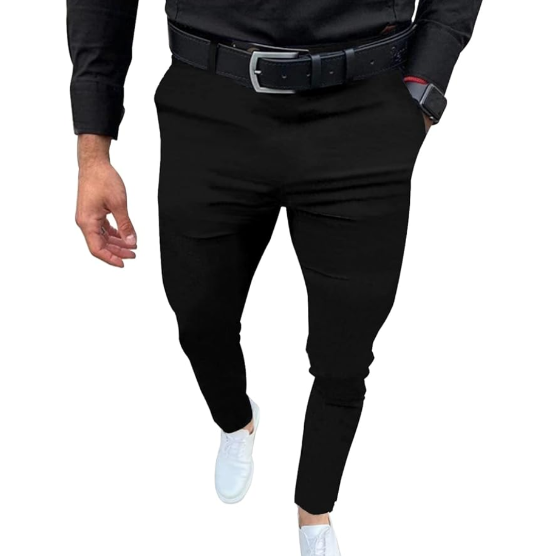 Slim Fit Stretch Men's Trousers - Boaz-Black-S-Nora Luxe