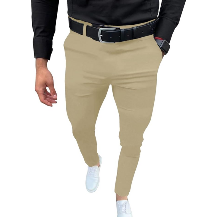 Slim Fit Stretch Men's Trousers - Boaz-Khaki-S-Nora Luxe