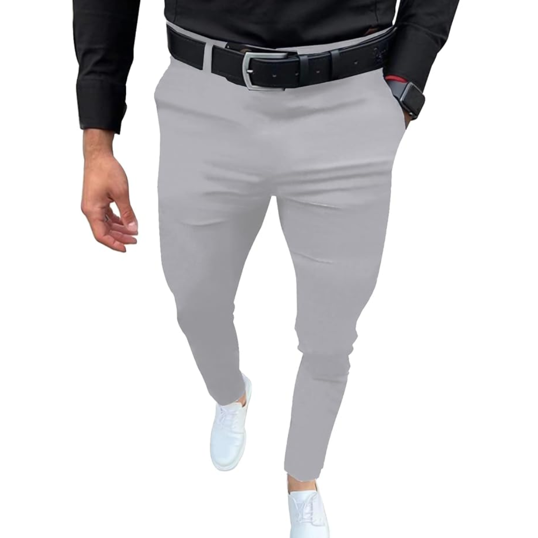 Slim Fit Stretch Men's Trousers - Boaz-Light Gray-S-Nora Luxe