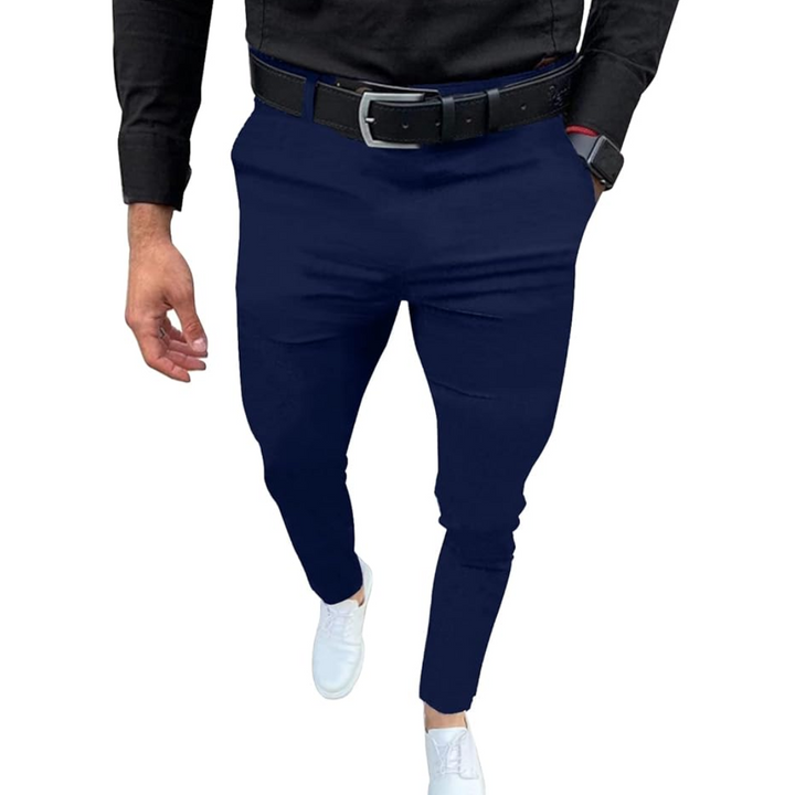 Slim Fit Stretch Men's Trousers - Boaz-Marine Blue-S-Nora Luxe