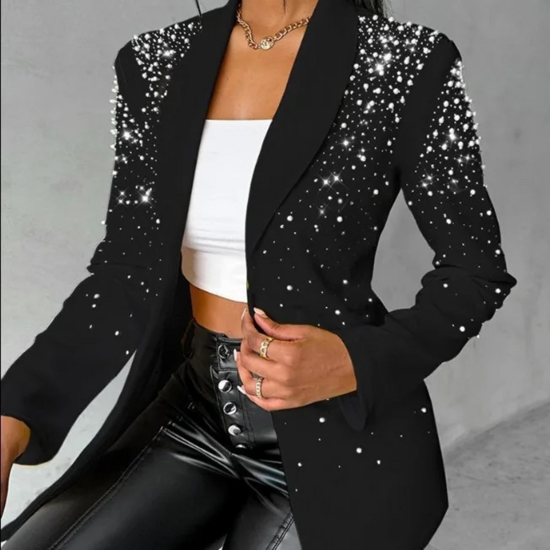 Slim Ladies Blazer with Pearl Details - Amara-Black-S-Nora Luxe