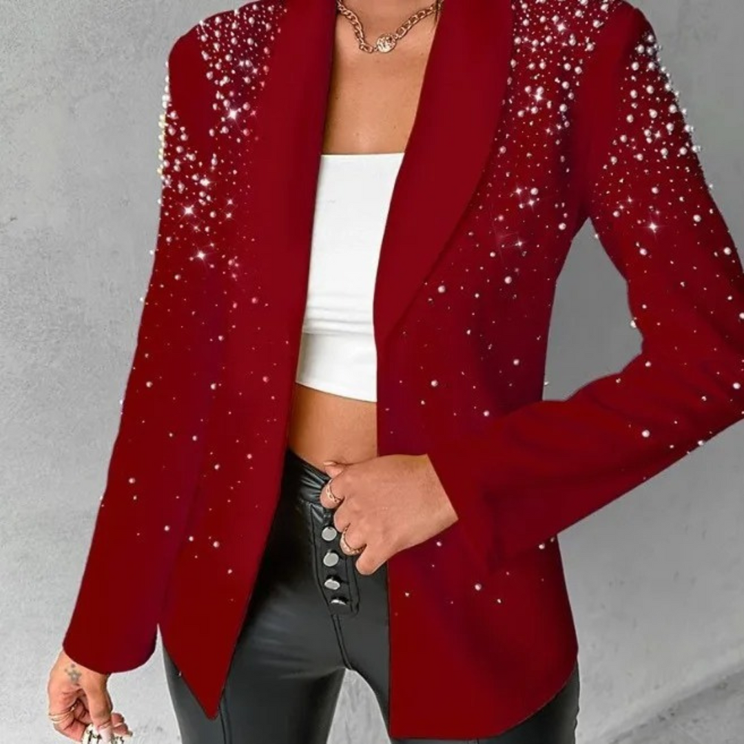 Slim Ladies Blazer with Pearl Details - Amara-Red-S-Nora Luxe
