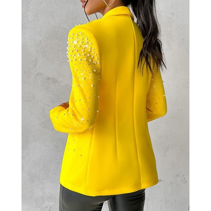 Slim Ladies Blazer with Pearl Details - Amara-Yellow-S-Nora Luxe