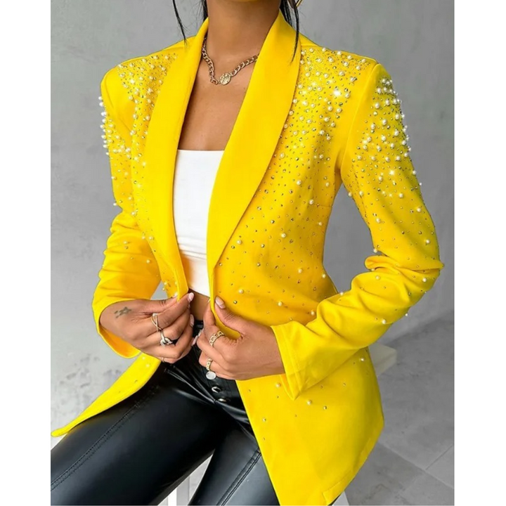 Slim Ladies Blazer with Pearl Details - Amara-Yellow-S-Nora Luxe
