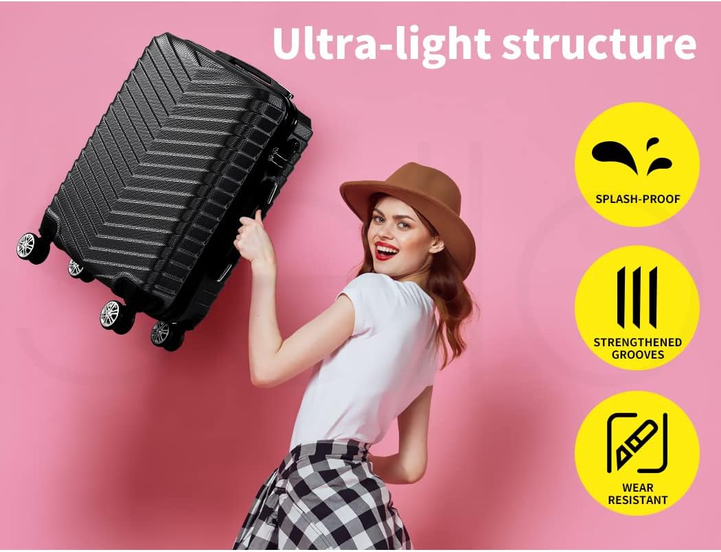 Compact & Hard-Shell Carry-On Suitcase with 360° Spinner Wheels – Black