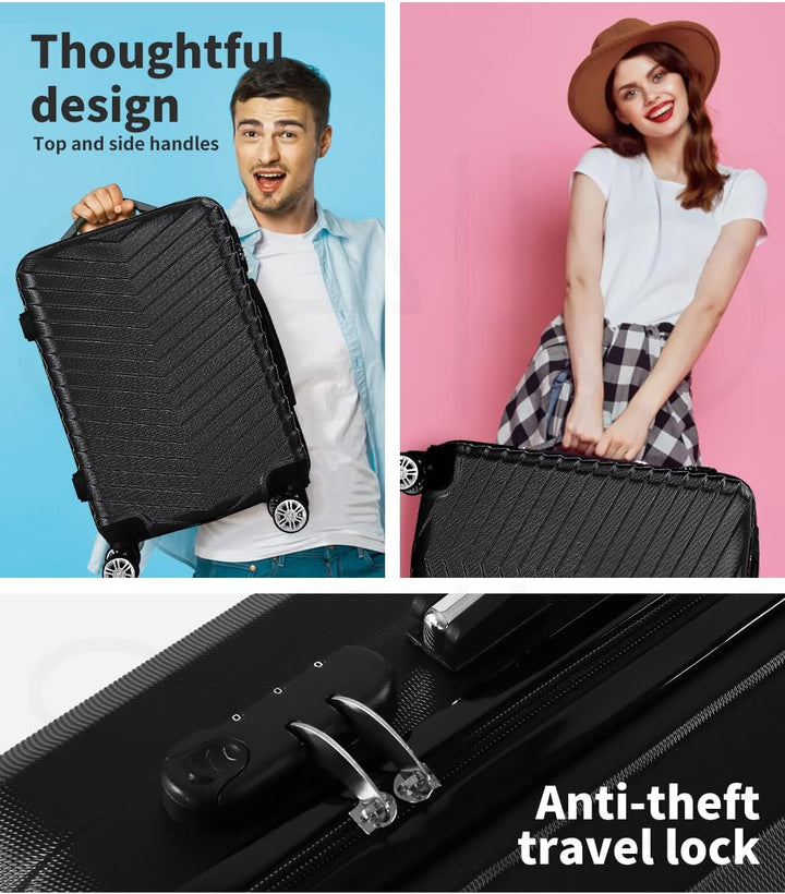 Compact & Hard-Shell Carry-On Suitcase with 360° Spinner Wheels – Black