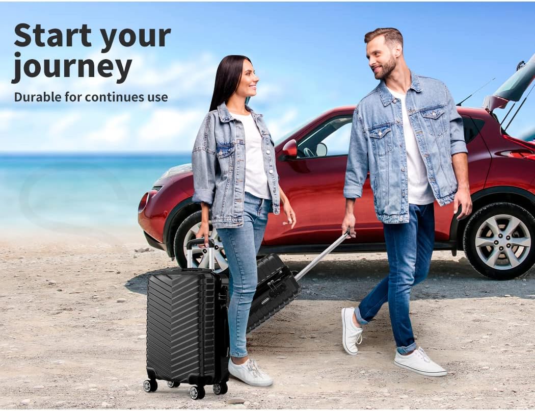 Compact & Hard-Shell Carry-On Suitcase with 360° Spinner Wheels – Black