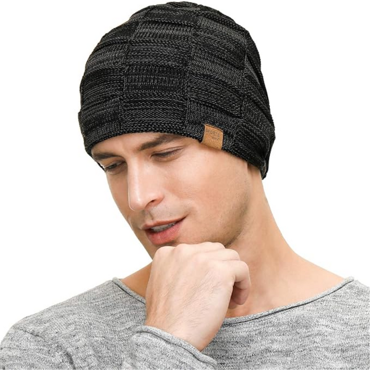 Slouchy Knitted Beanie - Luca-Black-Nora Luxe