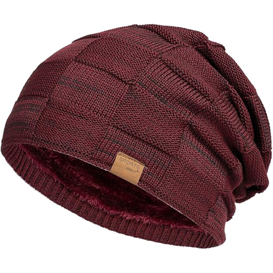 Slouchy Knitted Beanie - Luca-Wine red-Nora Luxe