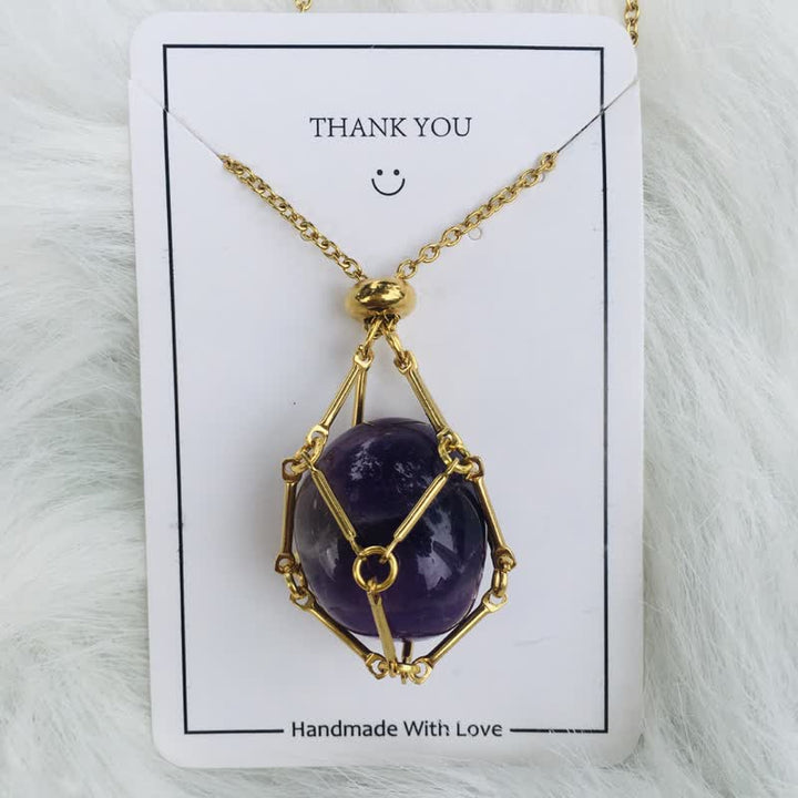 Small Natural Crystal Stone Bracelet Necklace - Iris-Amethyst-Gold-Nora Luxe