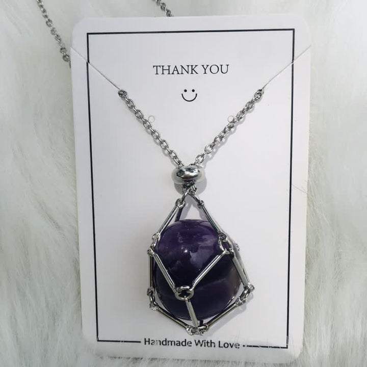 Small Natural Crystal Stone Bracelet Necklace - Iris-Amethyst-Silver-Nora Luxe