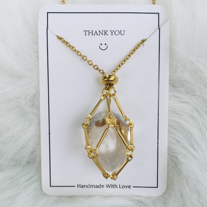 Small Natural Crystal Stone Bracelet Necklace - Iris-Clear crystal-Gold-Nora Luxe