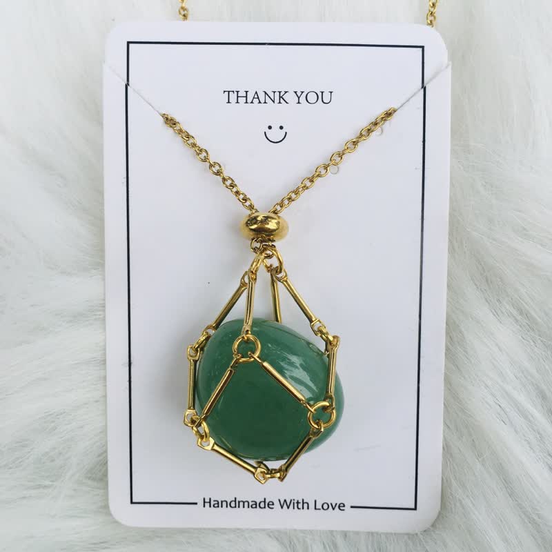 Small Natural Crystal Stone Bracelet Necklace - Iris-Green Aventurine-Gold-Nora Luxe