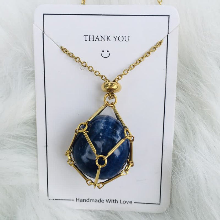Small Natural Crystal Stone Bracelet Necklace - Iris-Lapis Lazuli-Gold-Nora Luxe