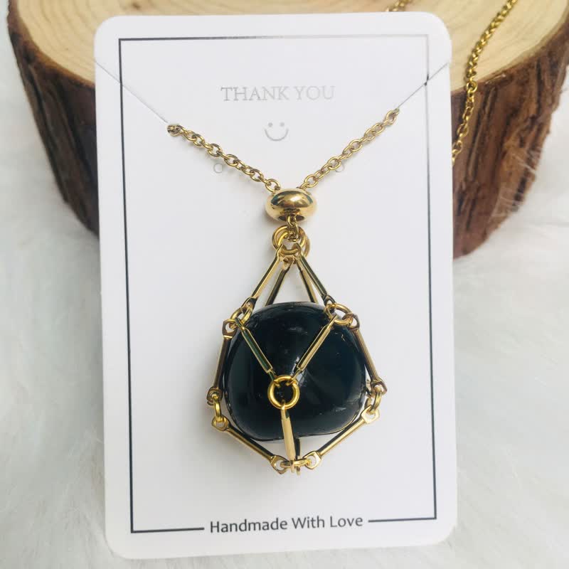 Small Natural Crystal Stone Bracelet Necklace - Iris-Obsidian-Gold-Nora Luxe