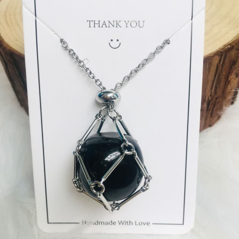 Small Natural Crystal Stone Bracelet Necklace - Iris-Obsidian-Silver-Nora Luxe