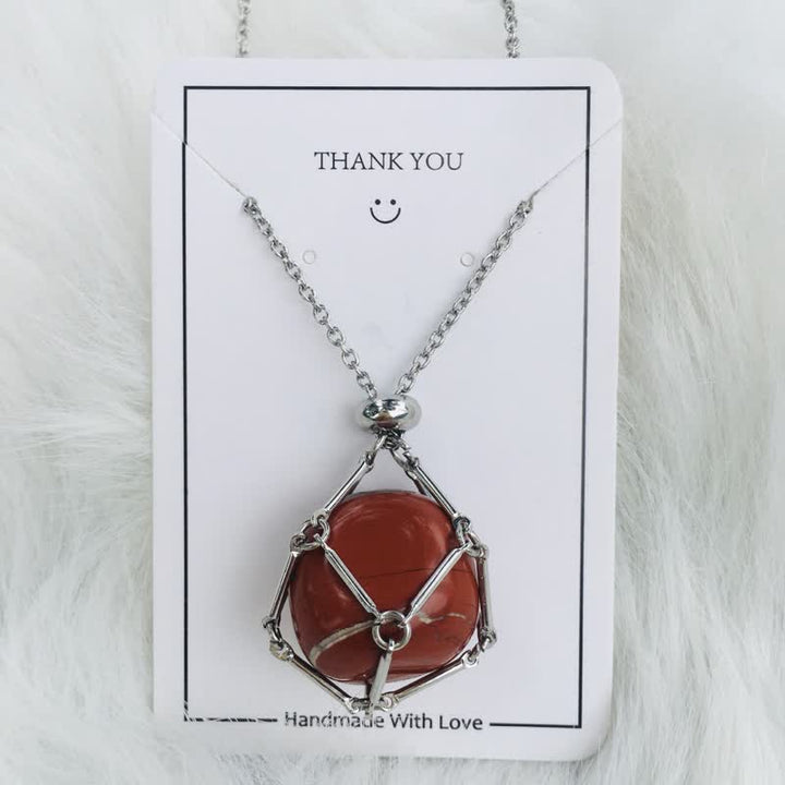 Small Natural Crystal Stone Bracelet Necklace - Iris-Red Jasper-Silver-Nora Luxe