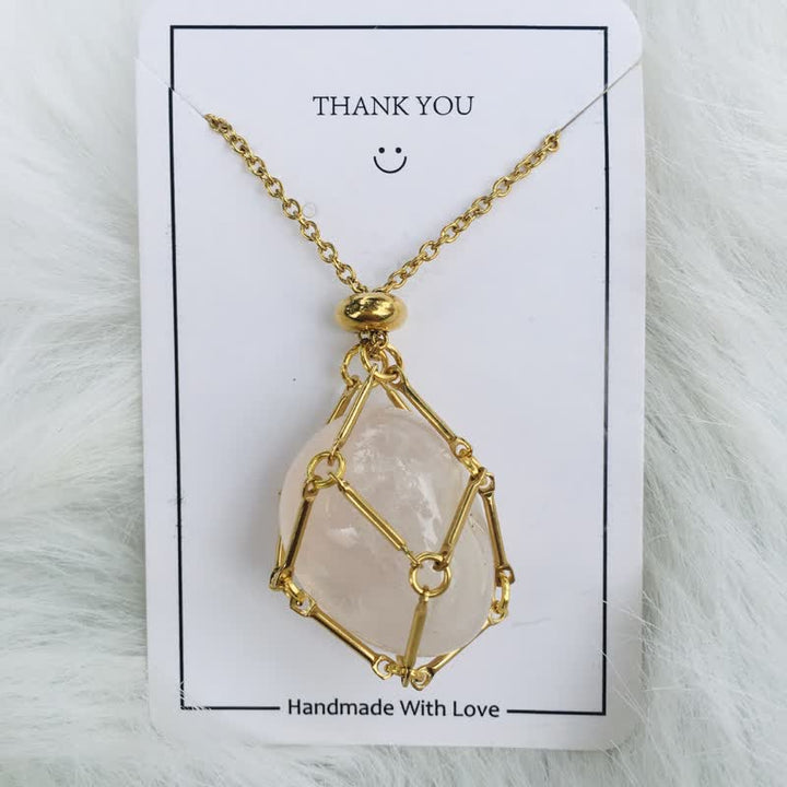 Small Natural Crystal Stone Bracelet Necklace - Iris-Rose quartz-Gold-Nora Luxe