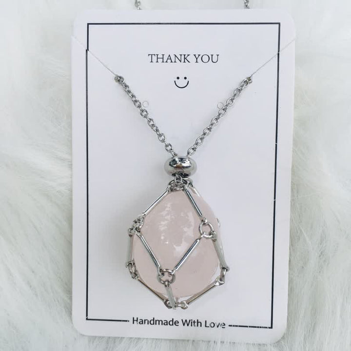 Small Natural Crystal Stone Bracelet Necklace - Iris-Rose quartz-Silver-Nora Luxe