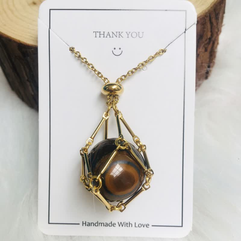 Small Natural Crystal Stone Bracelet Necklace - Iris-Tiger's eye-Gold-Nora Luxe