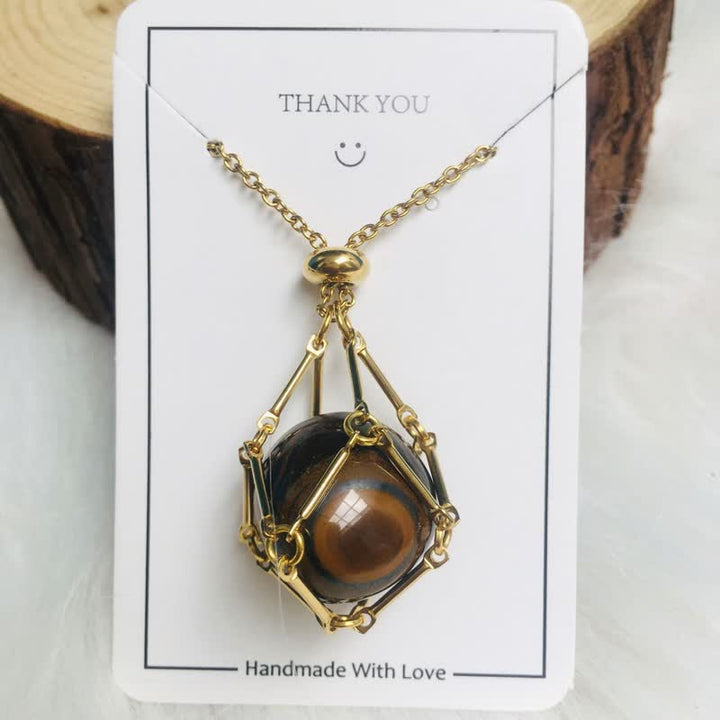 Small Natural Crystal Stone Bracelet Necklace - Iris-Tiger's eye-Gold-Nora Luxe