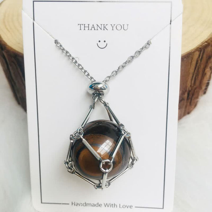 Small Natural Crystal Stone Bracelet Necklace - Iris-Tiger's eye-Silver-Nora Luxe