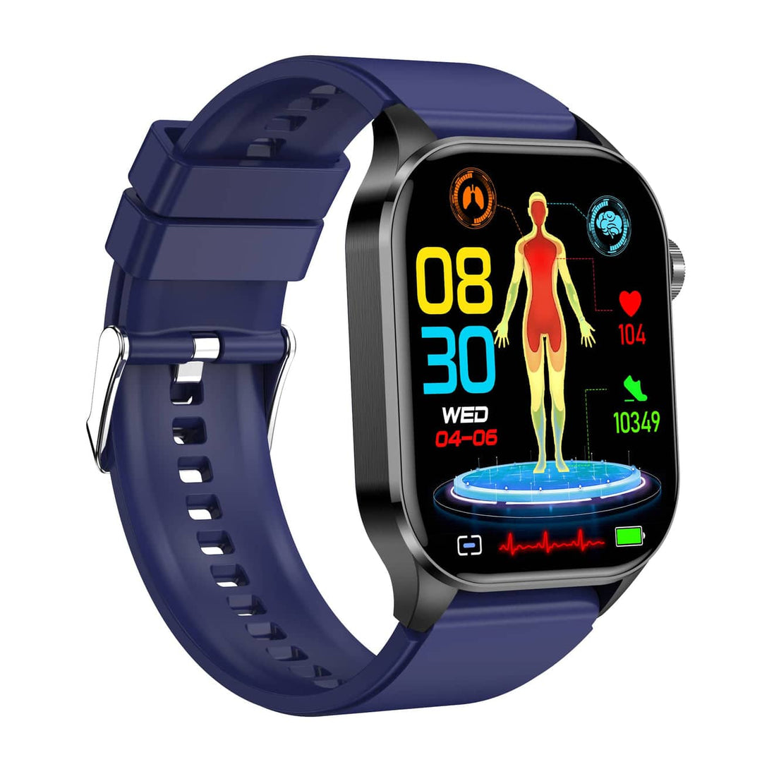 Smartwatch with ECG, Blood Sugar and Blood Pressure Monitoring - HealthSync-Blue-Nora Luxe