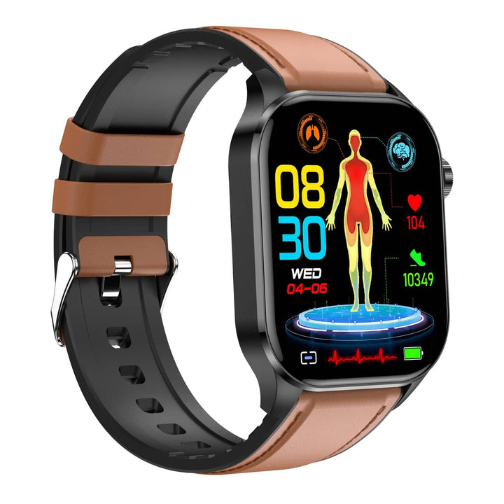 Smartwatch with ECG, Blood Sugar and Blood Pressure Monitoring - HealthSync-Brown-Nora Luxe
