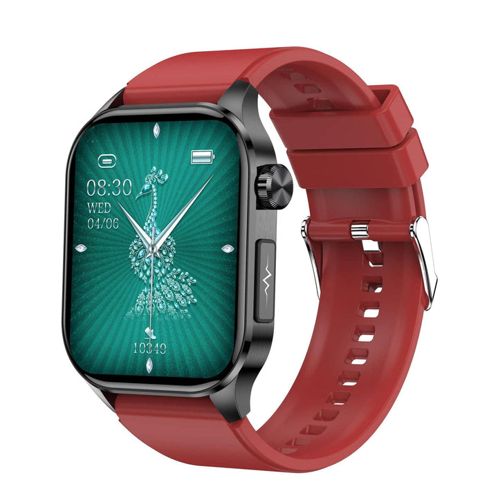Smartwatch with ECG, Blood Sugar and Blood Pressure Monitoring - HealthSync-Red-Nora Luxe
