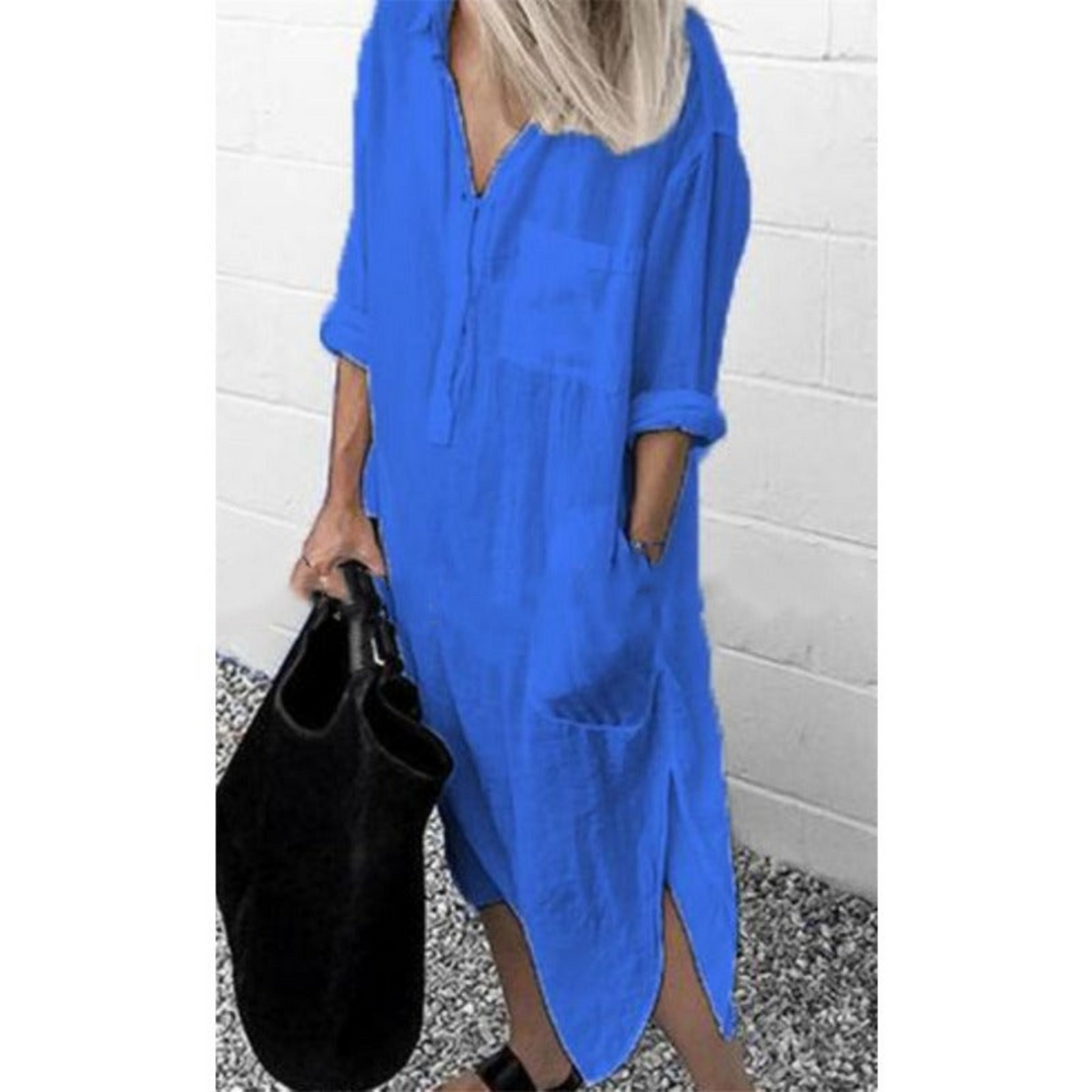 Smooth and Comfortable Long Summer Dress - Mila-Blue-S-Nora Luxe