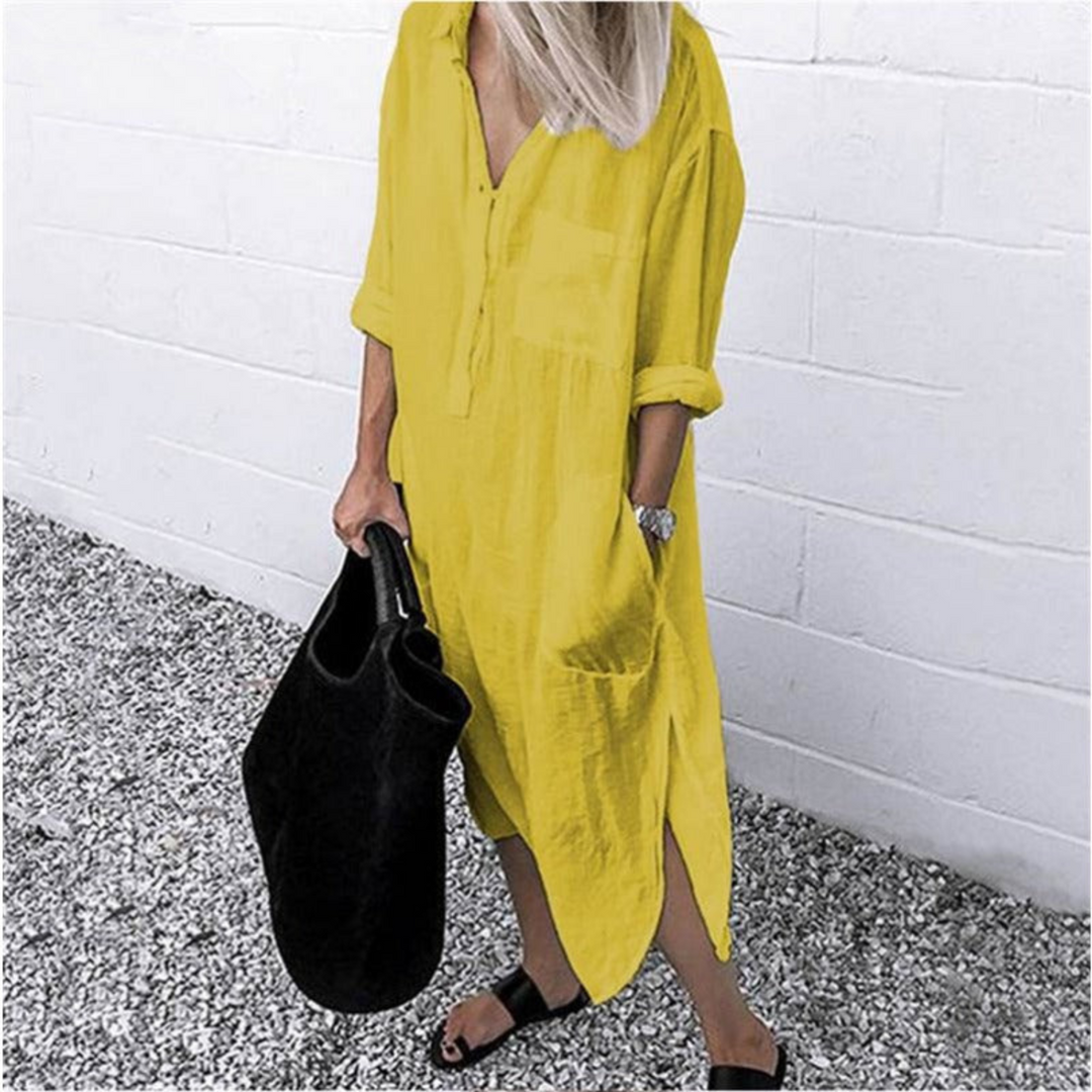 Smooth and Comfortable Long Summer Dress - Mila-Yellow-S-Nora Luxe