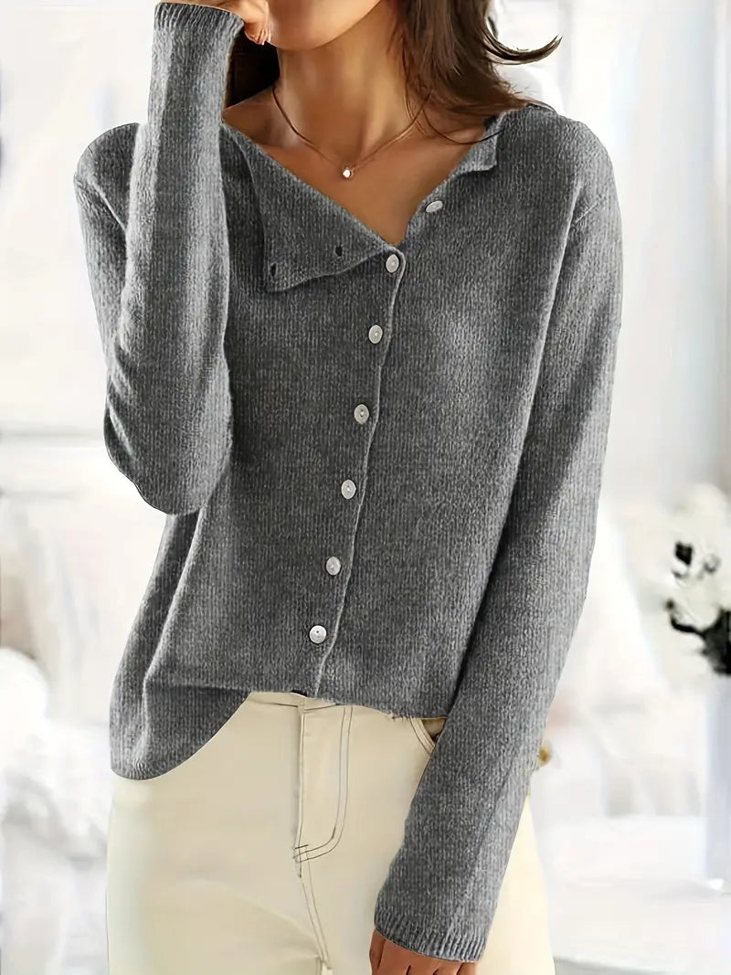 Smooth Asymmetrical Vest with Button Closure - Sienna-Dark Gray-S-Nora Luxe
