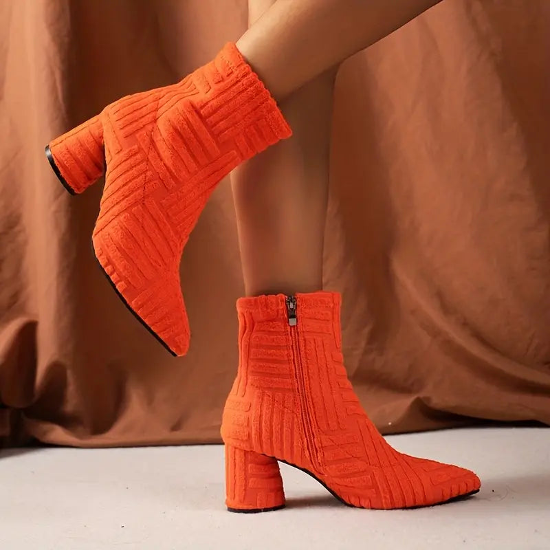 Smooth Ladies' Boots with Block Heel - Selene-Orange-4.0-Nora Luxe