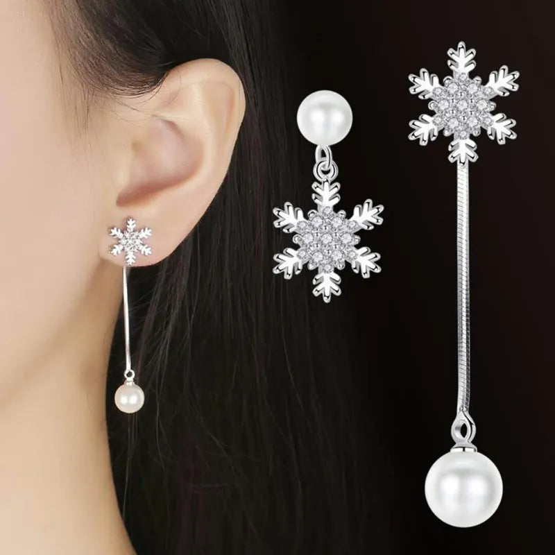 Snowflake Drop Earrings - Elegant Winter Jewellery-Nora Luxe