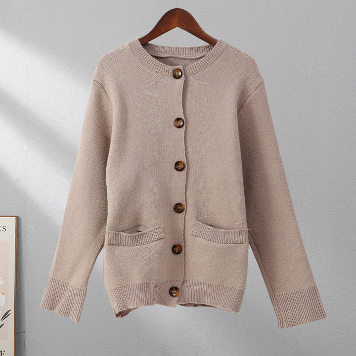 Soft Button-Up Sweater - Eveline-Apricot-XS-Nora Luxe